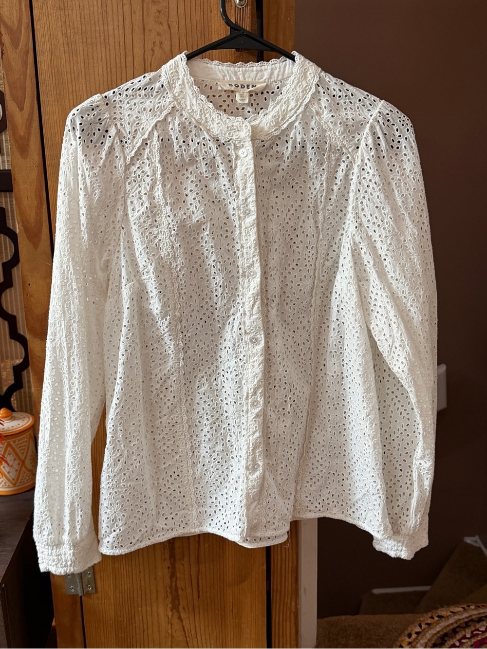 Boden White Eyelet Button-Up Blouse